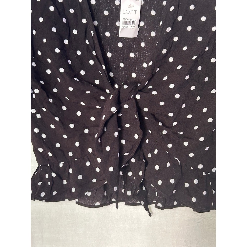 Loft Beach Womens XS Black Polka Dot Tie Front Ruffle Crop Top Blouse 27061640 - Picture 2 of 8